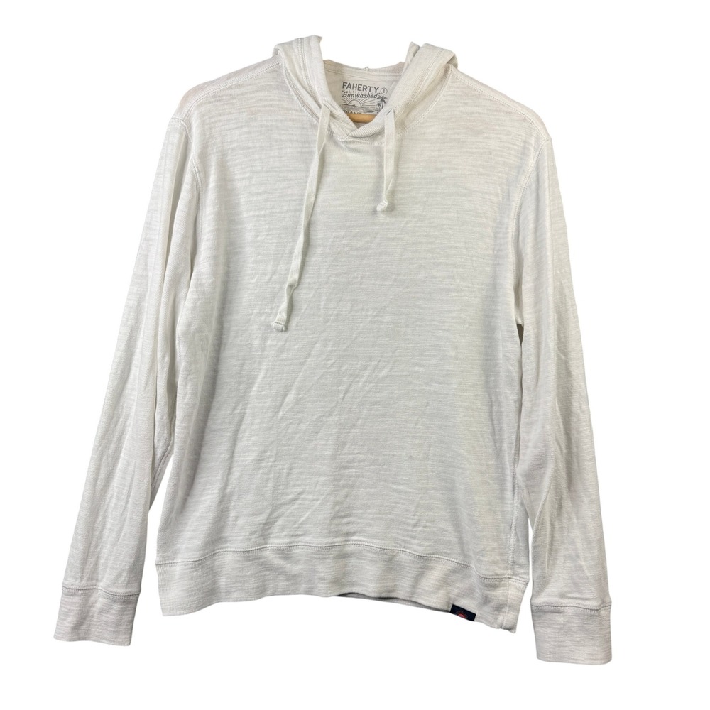Faherty Sunwashed 100% Organic Cotton Slub Hoodie White Mens Small MKC0096-WHT